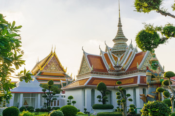 Naklejka premium view from outside of Buddhist temple on a beautiful sunny day, wat arun, thailand