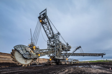 Fototapeta na wymiar Enormous bucket wheel excavator at an open cut coal mine in Victoria, Australia