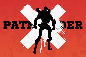 Apex legends, Pathfinder character, battle royale concept, vector illustration in grunge style. Apex legends, character Pathfinder ( robot) - obrazy, fototapety, plakaty