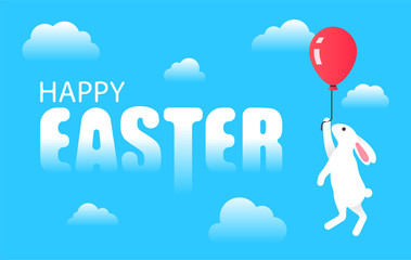 Rabbit with balloon in sky among clouds for design greeting card happy easter