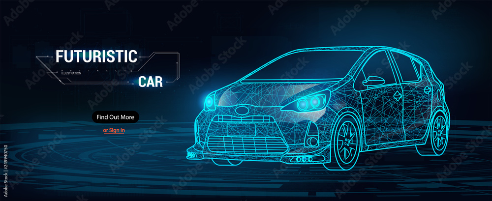 Aufkleber abstract image of a sport car in the form of a starry sky or space, consisting of points, lines, and