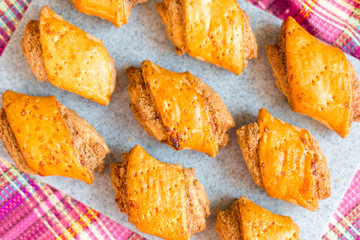 Delicious colorful fresh homemade cookies, cakes on table. Food, photo, menu, cakes concept