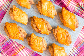 Delicious colorful fresh homemade cookies, cakes on table. Food, photo, menu, cakes concept