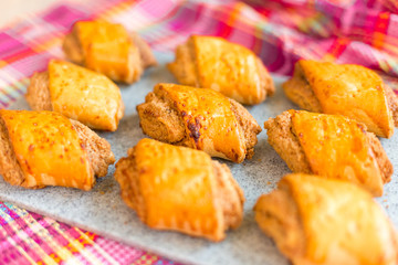 Delicious colorful fresh homemade cookies, cakes on table. Food, photo, menu, cakes concept