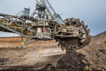 Enormous bucket wheel excavator at an open cut coal mine in Victoria, Australia