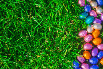 Chocolate Easter Eggs Lie In Grass