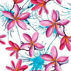 Seamless pattern with beautiful watercolor flowers. Tropical flowers. Flower background