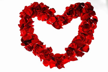 Beautiful red heart of red rose petals background. Romantic. Love. Valentine.