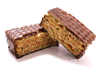 Chocolate candy with filling isolated on a white background.