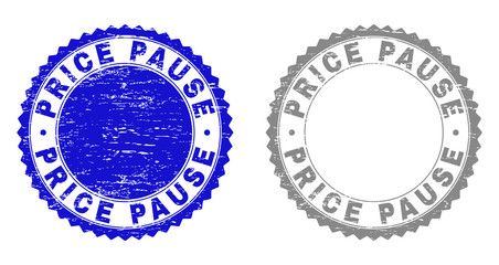 Grunge PRICE PAUSE stamp seals isolated on a white background. Rosette seals with grunge texture in blue and gray colors. Vector rubber stamp imprint of PRICE PAUSE caption inside round rosette.