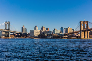 Fototapeta na wymiar the Brooklyn and Manhattan Bridges Landmarks in New York City USA
