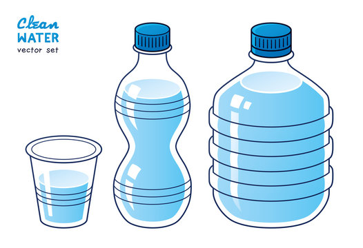 Water bottles and glass isolated