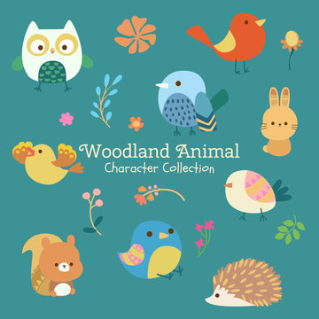 cute character set of woodland animals