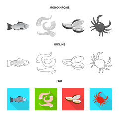 Vector illustration of fresh  and restaurant symbol. Set of fresh  and marine   stock vector illustration.