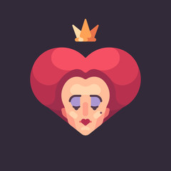 Queen of hearts flat illustration. Fairy tale character concept.