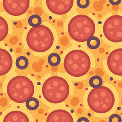 Fototapeta na wymiar Hot pizza with salami and cheese seamless pattern