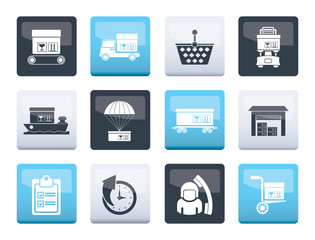 Logistic, cargo and shipping icons over color background - vector icon set