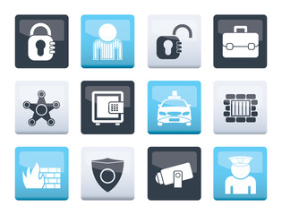 Social security and police icons over color background - vector icon set