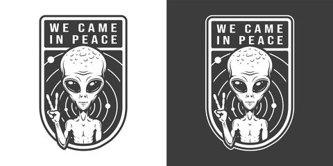 Extraterrestrial showing peace sign emblem © DGIM studio