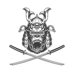 Ferocious gorilla head in samurai helmet © DGIM studio