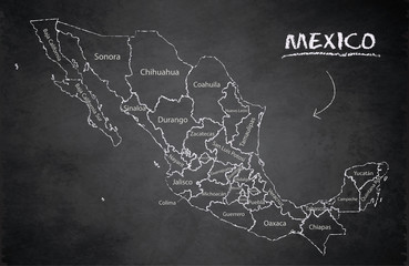 Mexico map, new political detailed map, separate individual states, with state names, card blackboard school chalkboard vector
