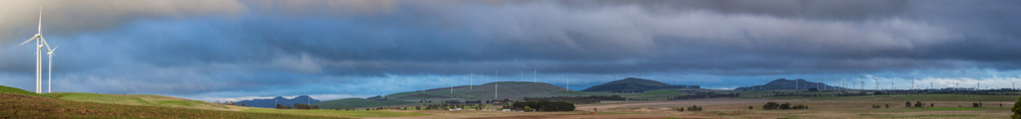 Fototapeta na wymiar Panoramic view of wind turbines at a wind farm in Victoria Australia
