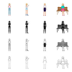 Vector design of posture and mood symbol. Set of posture and female stock symbol for web.
