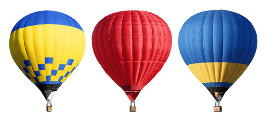 Set of bright colorful hot air balloons on white background