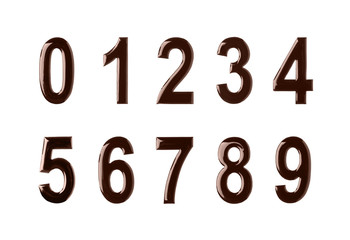 Set of numbers made of melted chocolate on white background