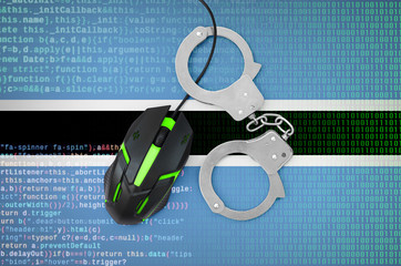 Botswana flag  and handcuffed computer mouse. Combating computer crime, hackers and piracy