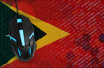Timor Leste flag  and computer mouse. Digital threat, illegal actions on the Internet
