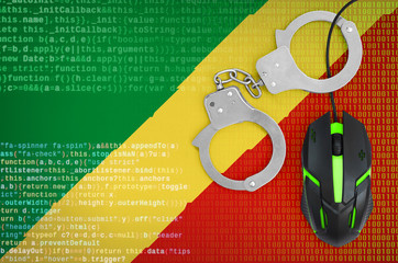 Congo flag  and handcuffed computer mouse. Combating computer crime, hackers and piracy