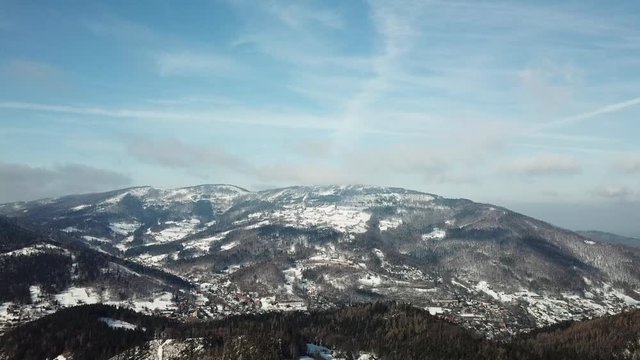 mountain peaks, basins, mountains, forests, sky, snow, gorges, slopes, trails, clouds, landscape, roads,