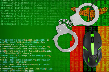 Zambia flag  and handcuffed computer mouse. Combating computer crime, hackers and piracy