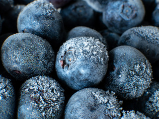 Healthy Breakfast: Close up of frozen blueberries with ice crystals