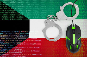 Kuwait flag  and handcuffed computer mouse. Combating computer crime, hackers and piracy