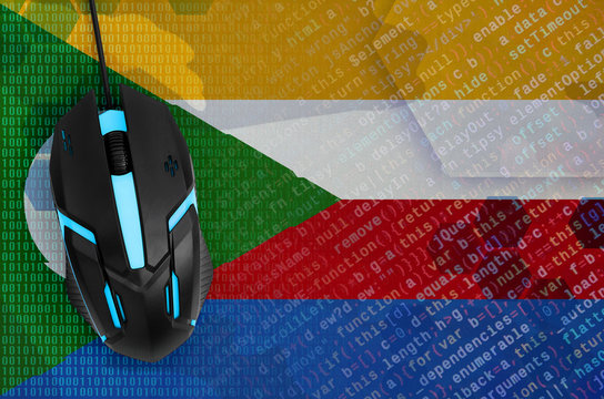 Comoros flag  and computer mouse. Digital threat, illegal actions on the Internet - Powered by Adobe