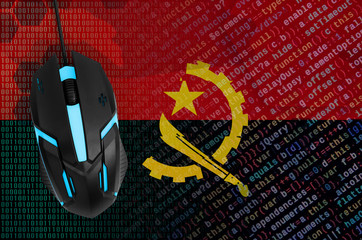Angola flag  and computer mouse. Digital threat, illegal actions on the Internet