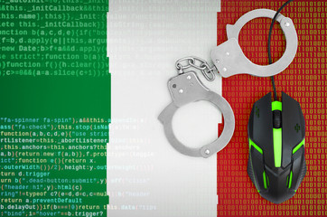 Italy flag  and handcuffed computer mouse. Combating computer crime, hackers and piracy