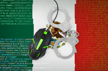 Mexico flag  and handcuffed computer mouse. Combating computer crime, hackers and piracy