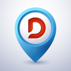 D letter map pin pointer mobile logo template