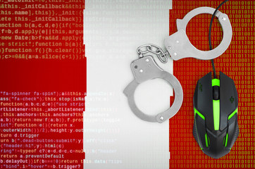 Peru flag  and handcuffed computer mouse. Combating computer crime, hackers and piracy