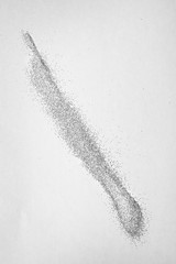 Line made of shiny silver glitter on white background, top view