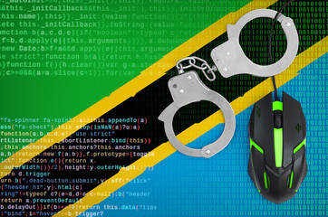 Tanzania flag  and handcuffed computer mouse. Combating computer crime, hackers and piracy