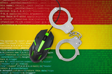 Bolivia flag  and handcuffed computer mouse. Combating computer crime, hackers and piracy