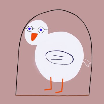 Cute fat bird with glasses in a small cage