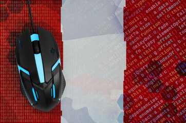 Peru flag  and computer mouse. Digital threat, illegal actions on the Internet