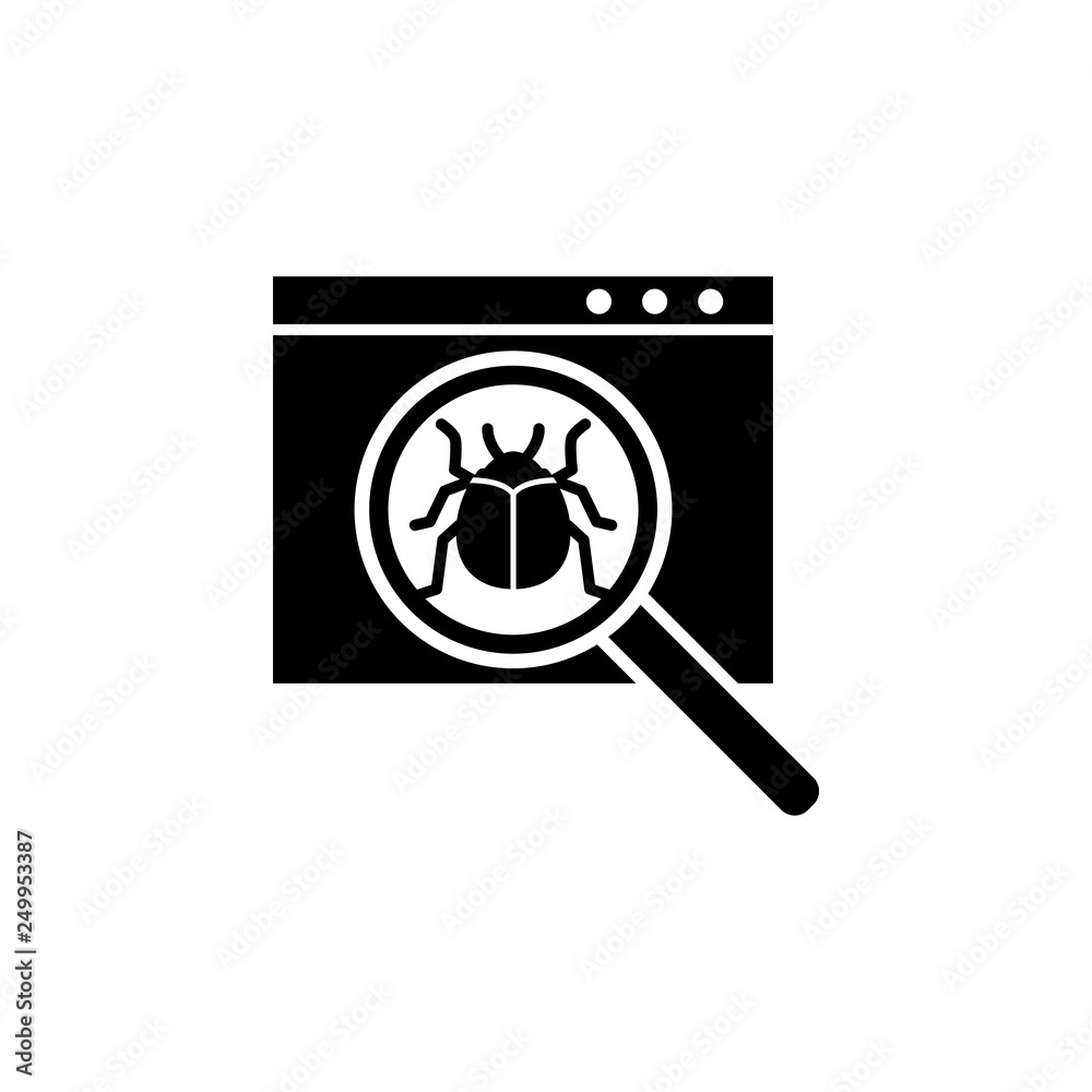 Poster web development, bug search icon. element of web development icon. premium quality graphic design ic