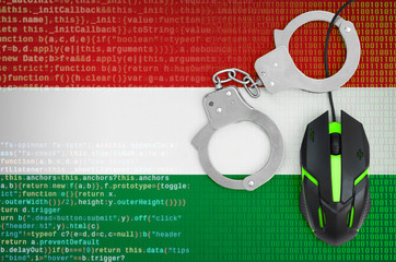 Hungary flag  and handcuffed computer mouse. Combating computer crime, hackers and piracy