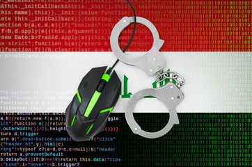 Iraq flag  and handcuffed computer mouse. Combating computer crime, hackers and piracy